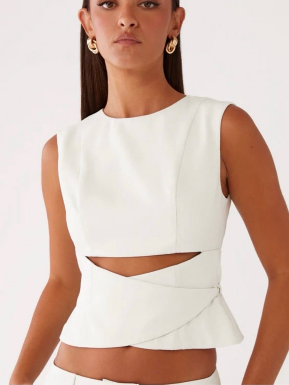 Peppermayo White Strapless Cutout Peplum Top
